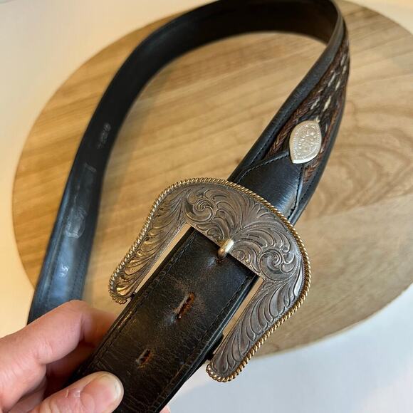 Vintage 90s Genuine Leather USA Made Studded Weaved Woven Size L - Picture 4 of 16